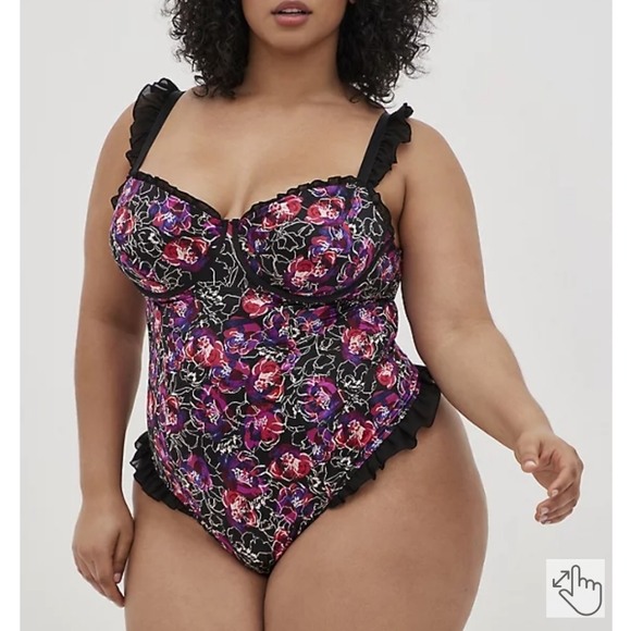 Torrid size 2 black floral satin ruffle bodysuit nwt - Picture 5 of 5